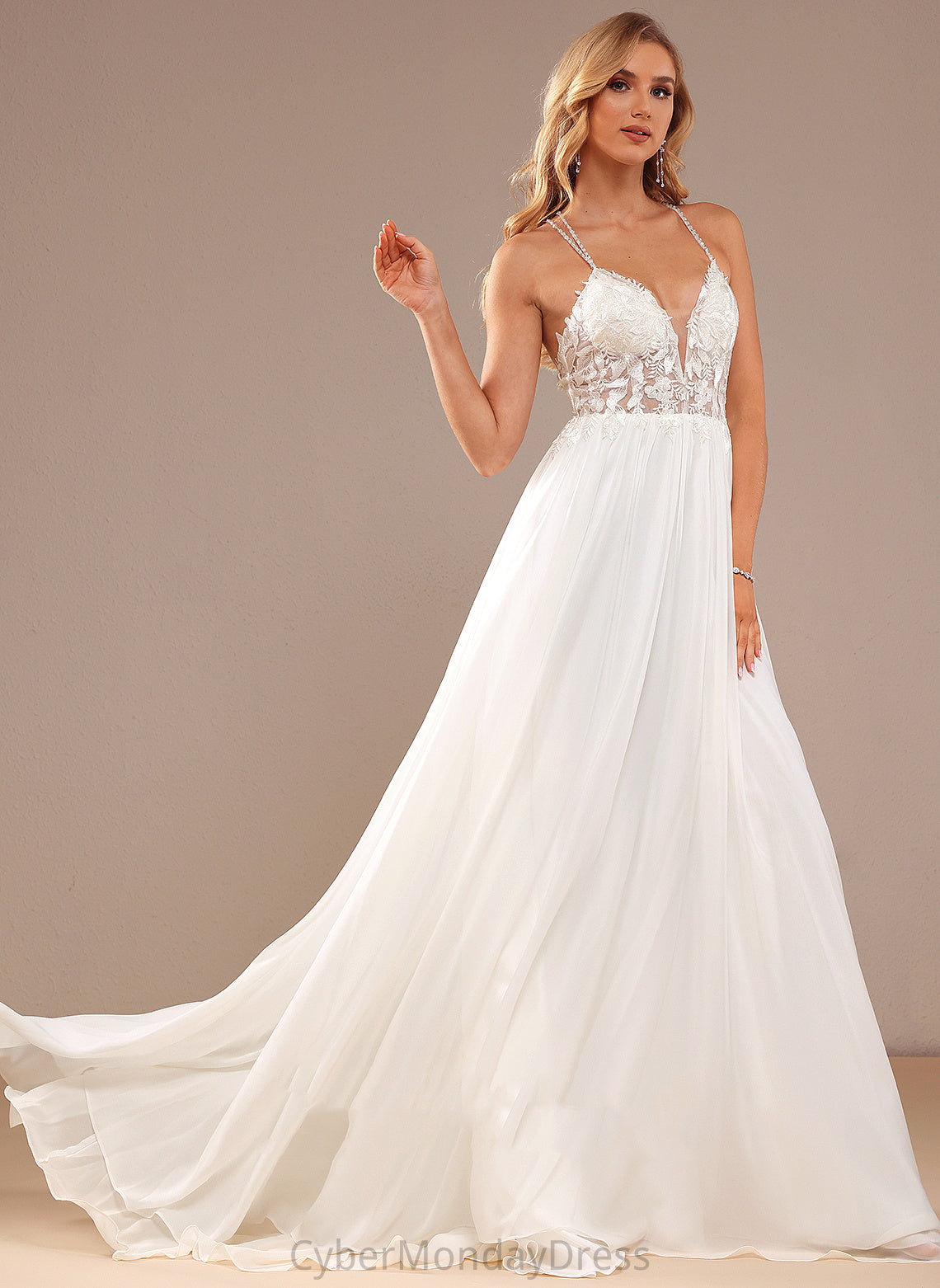 Dress Wedding Dresses Sweep Lace Lace Beading Train A-Line Janiya With V-neck Sequins Wedding Chiffon