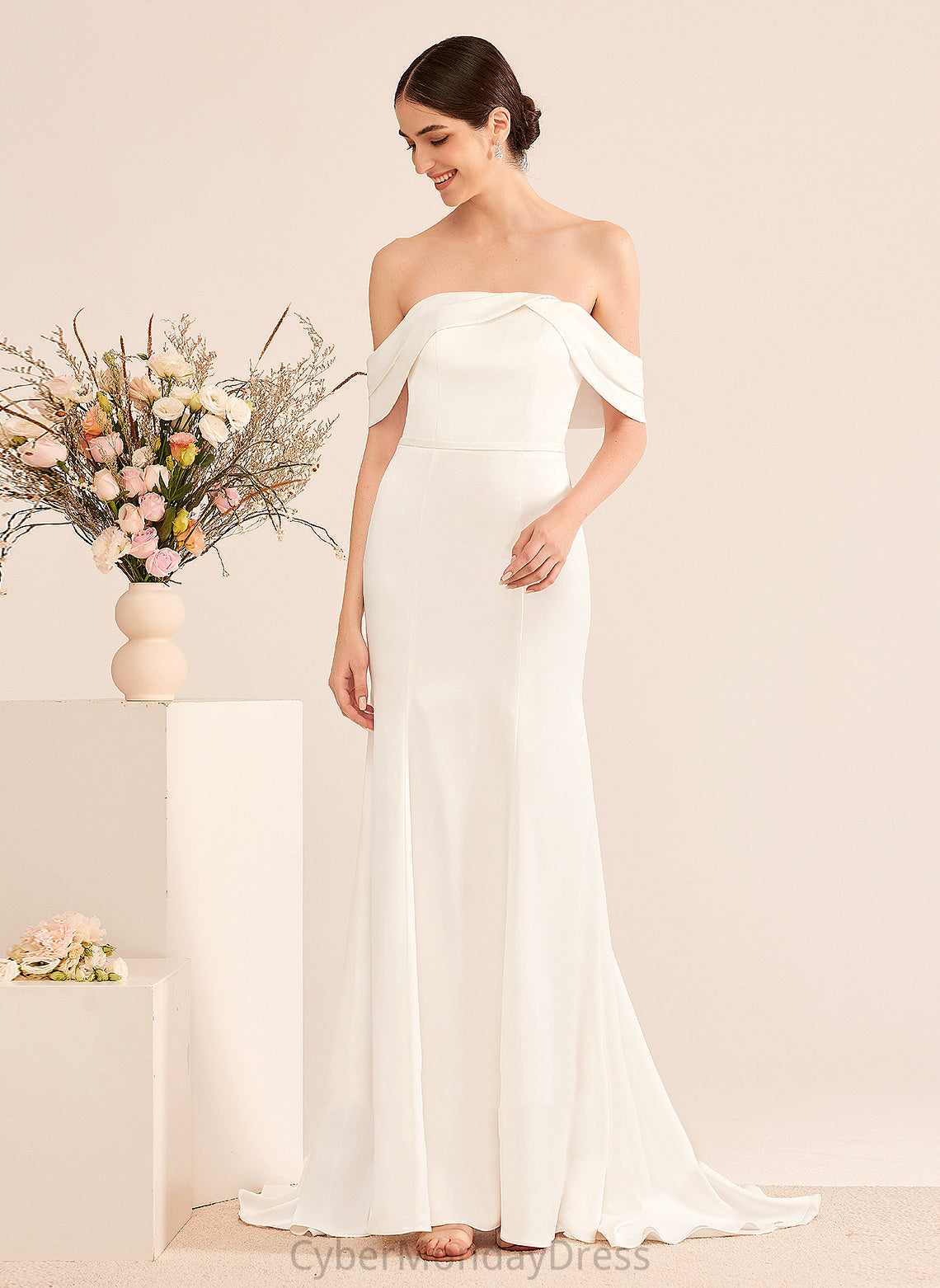 Wedding Sweep Carlee Dress Off-the-Shoulder Wedding Dresses Train Satin With Trumpet/Mermaid Ruffle