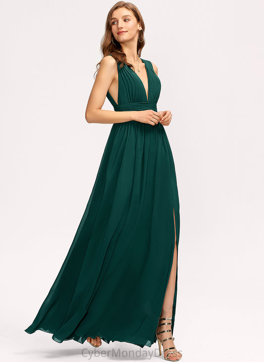 Silhouette Floor-Length Neckline A-Line SplitFront Embellishment V-neck Fabric Length Sienna Bridesmaid Dresses