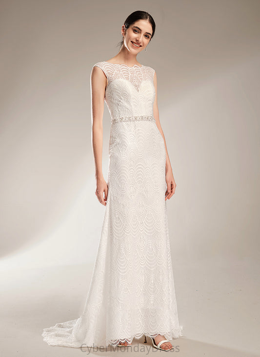 Train Dress Court Beading Sequins Sheath/Column With Wedding Wedding Dresses Lace Scoop Jaslyn Neck