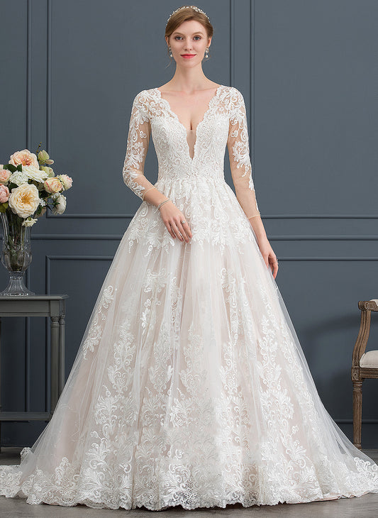 Kennedy Lace Wedding Ball-Gown/Princess V-neck Tulle Wedding Dresses Dress