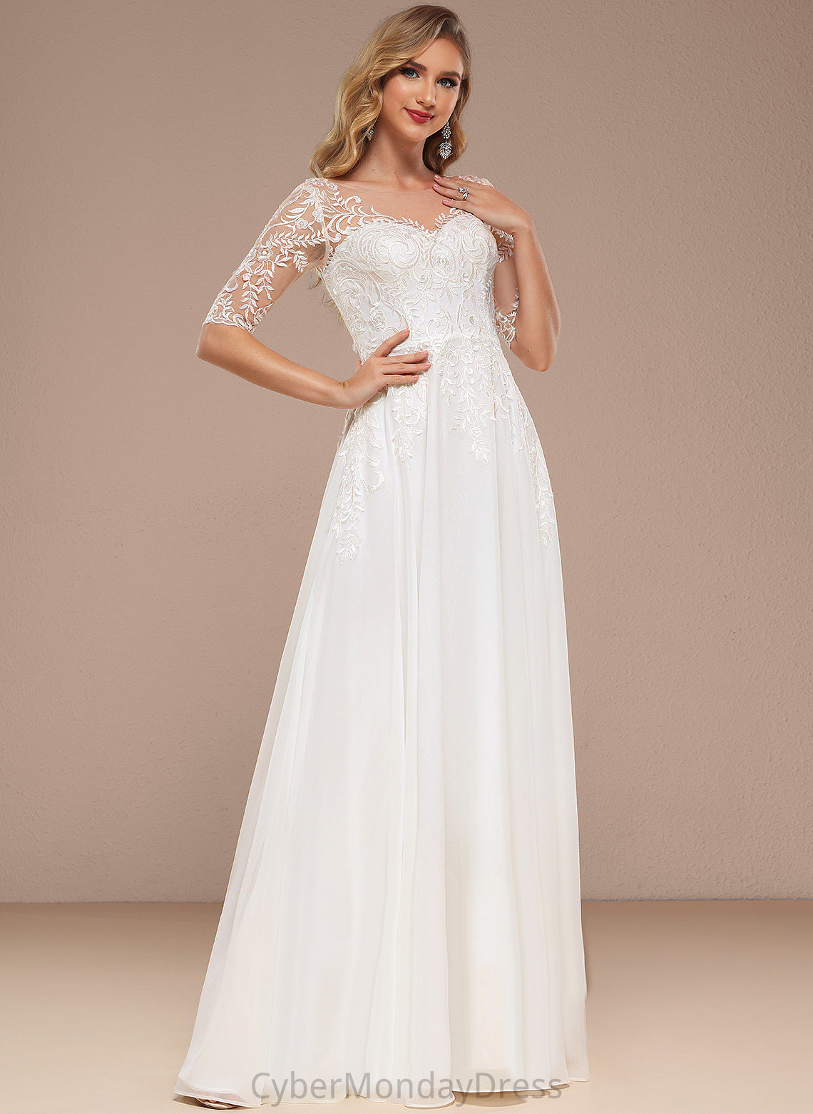 A-Line Dress Lace V-neck Chiffon Wedding Dresses Lailah Wedding Floor-Length