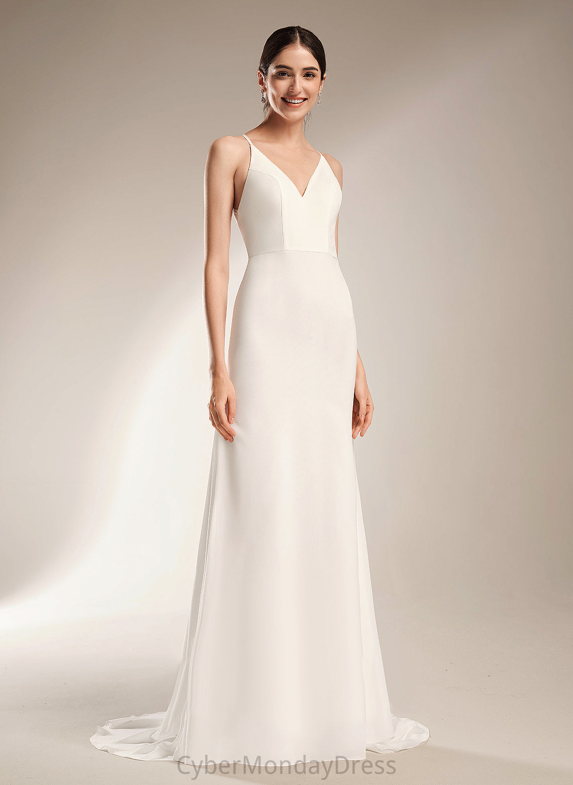 Wedding Train Sheath/Column Court Wedding Dresses With Chiffon Lace Dress Aleena V-neck