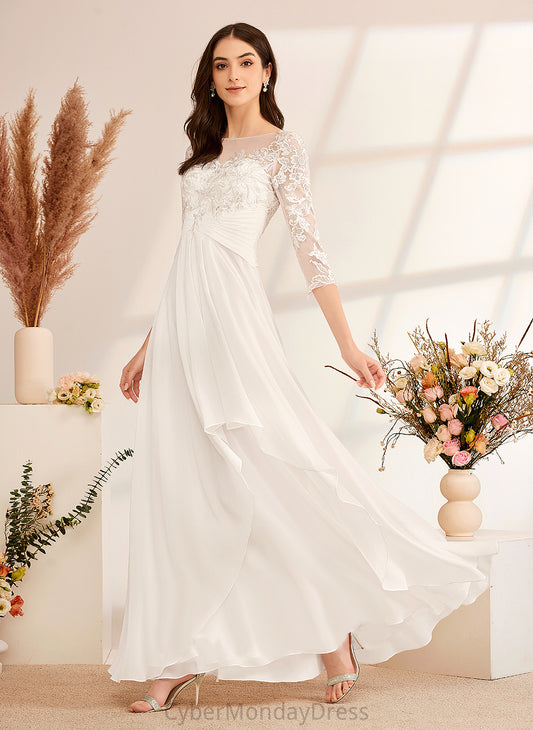 Wedding Wedding Dresses Ruffle Illusion A-Line Dress Chiffon Norah With Lace Floor-Length Beading