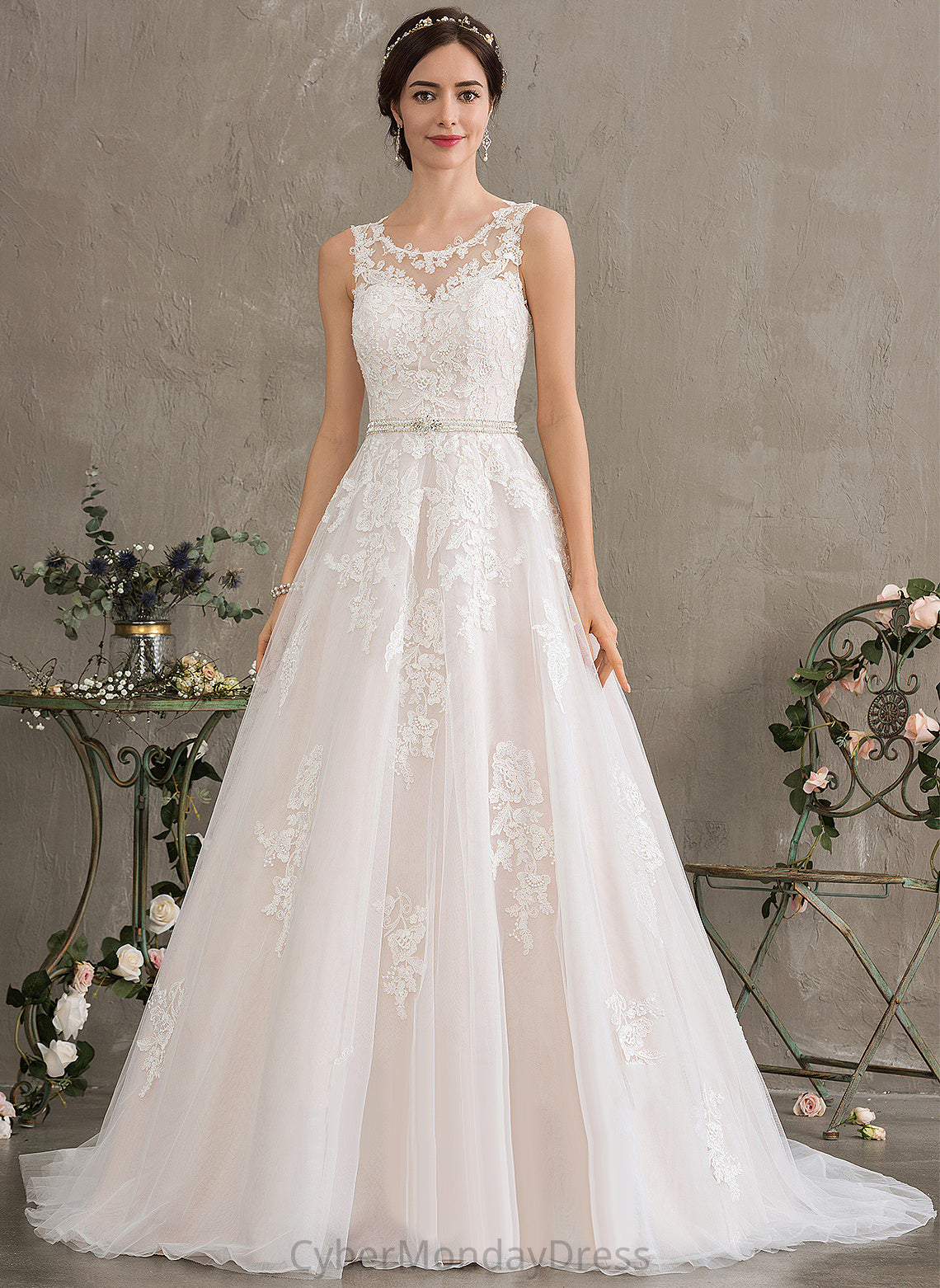 Tulle Neck Scoop Amaris Wedding Dresses With Sequins Court Dress Ball-Gown/Princess Wedding Beading Lace Train