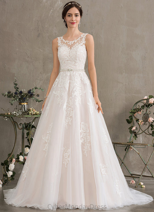 Tulle Neck Scoop Amaris Wedding Dresses With Sequins Court Dress Ball-Gown/Princess Wedding Beading Lace Train