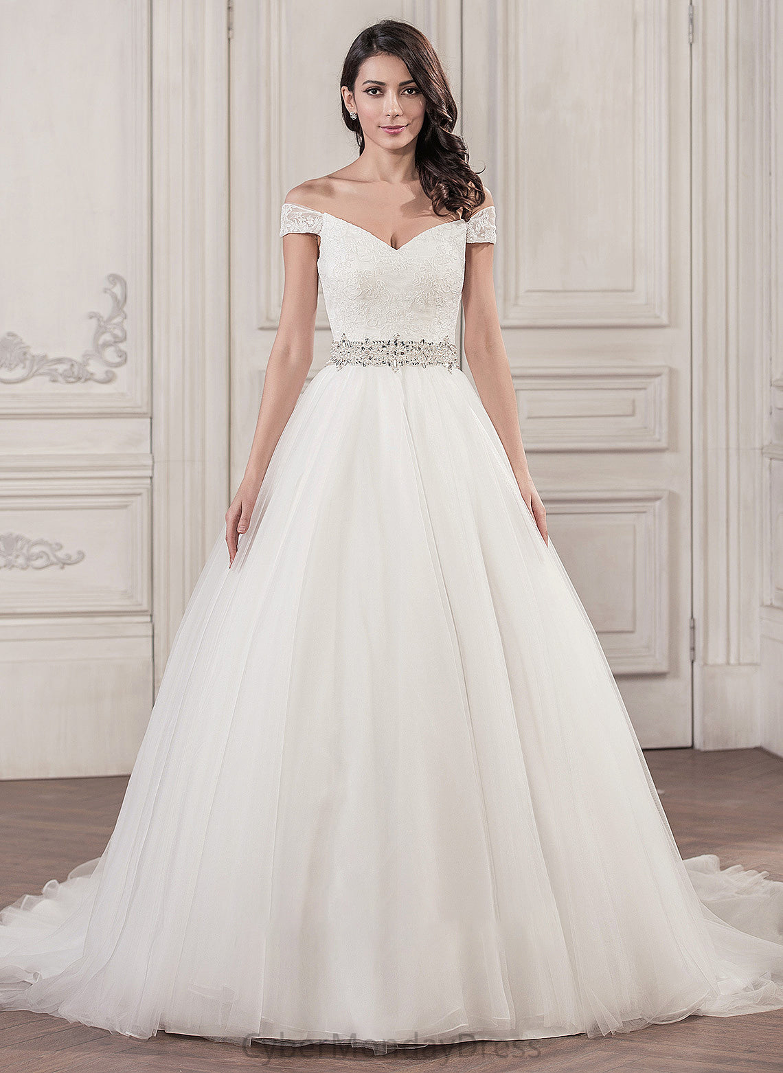 Hadley Wedding Dresses Sequins With Beading Ball-Gown/Princess Train Tulle Cathedral Wedding Dress