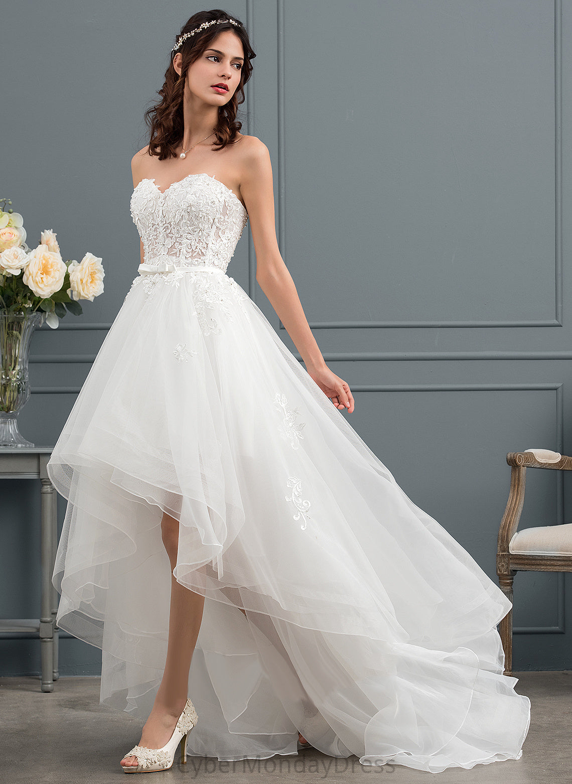 Bow(s) Wedding With Wedding Dresses Sequins Maia A-Line Asymmetrical Dress Lace Tulle Beading Satin Sweetheart