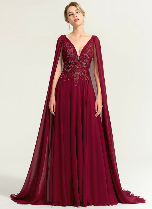 Floor-Length V-neck Chiffon Sequins Dress A-Line Wedding With Wedding Dresses Lace Leilani