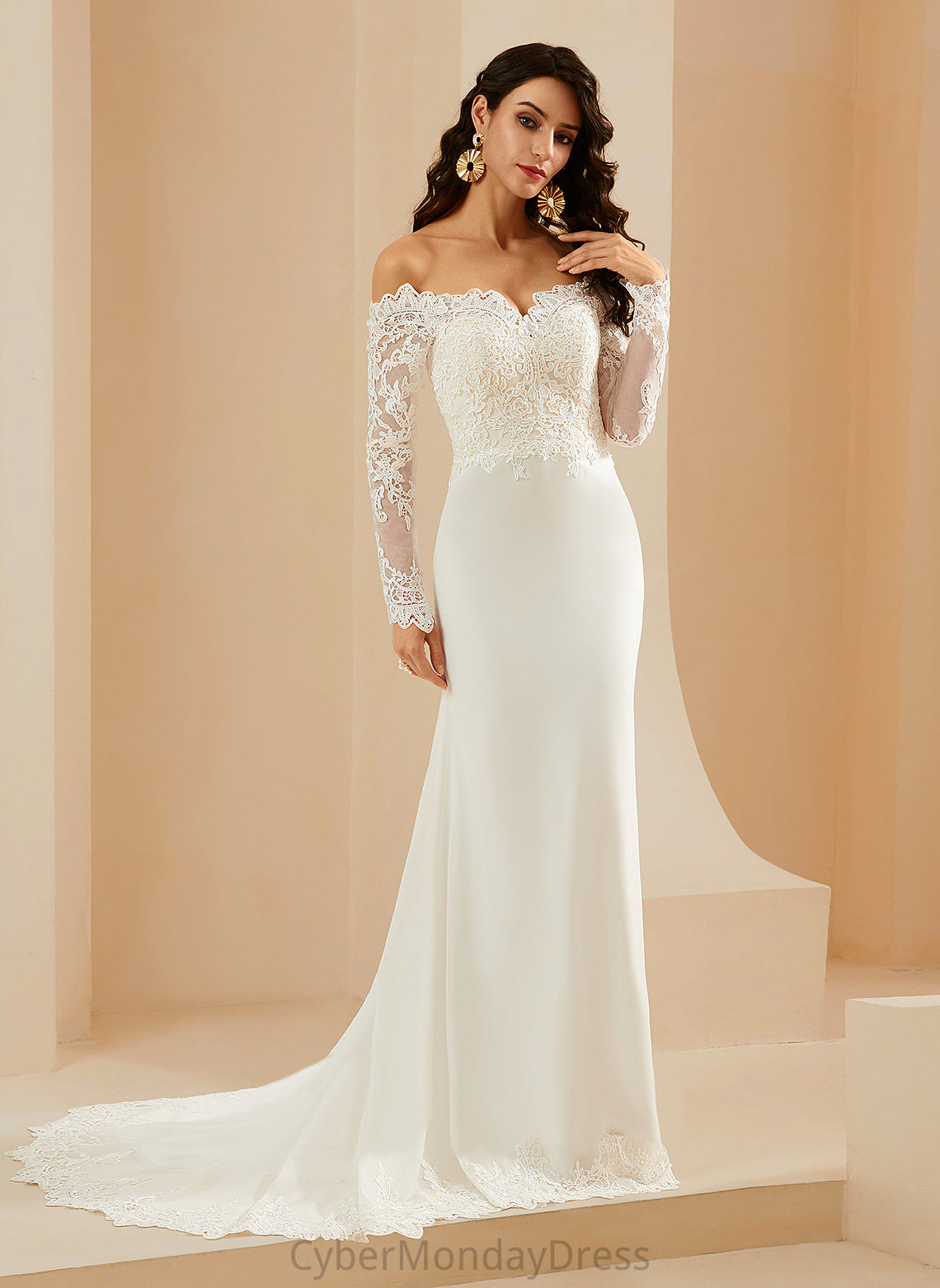 Lace Chiffon Court Off-the-Shoulder Dress Wedding Dresses Wedding Ashly Train With Trumpet/Mermaid