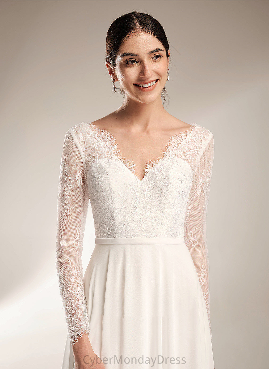 Luciana Lace V-neck Wedding Dresses Dress Sweep Train Wedding A-Line Chiffon