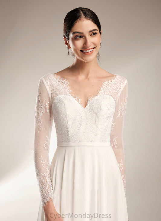 Luciana Lace V-neck Wedding Dresses Dress Sweep Train Wedding A-Line Chiffon