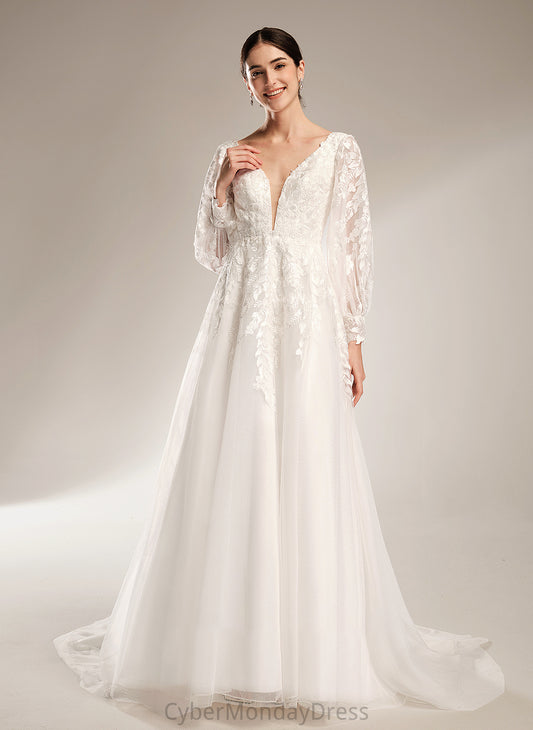 Chapel Ball-Gown/Princess Wedding Dresses Train With Lois V-neck Dress Sequins Wedding