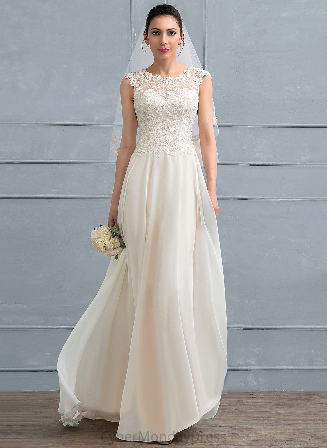 Chiffon With A-Line Beading Abby Lace Wedding Sequins Dress Scoop Wedding Dresses Floor-Length