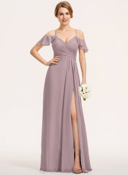 Embellishment Neckline Ruffle Floor-Length SplitFront CascadingRuffles V-neck Silhouette A-Line Fabric Length Susanna Bridesmaid Dresses