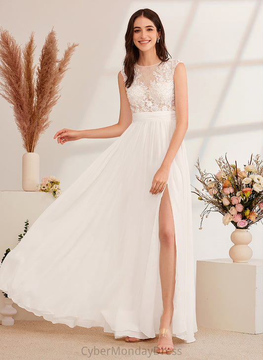 Floor-Length Wedding Illusion With Dress A-Line Front Kristen Wedding Dresses Split Beading