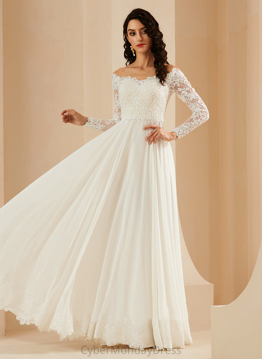 Lace Train Sweep Wedding With Chiffon Dress Tiffany Wedding Dresses Off-the-Shoulder A-Line