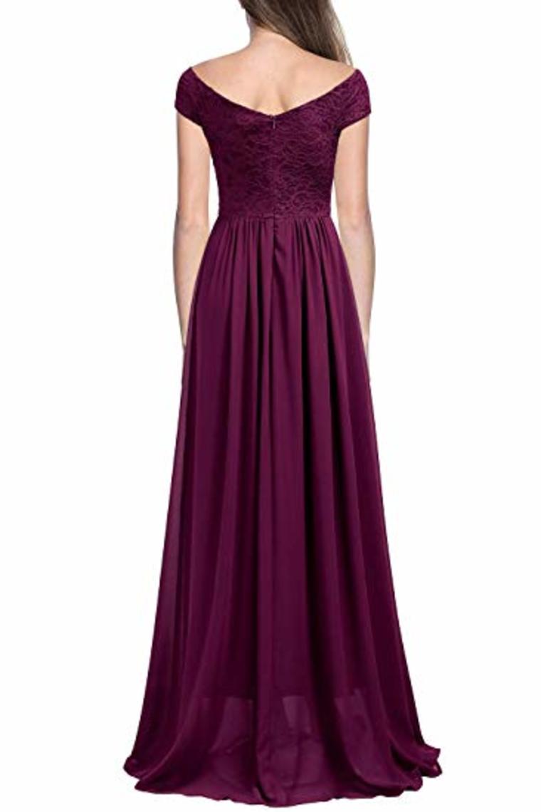 Sleeveless V-Neck Lace Chiffon Dress Bridesmaid Party Festive Chiffon Long Dress