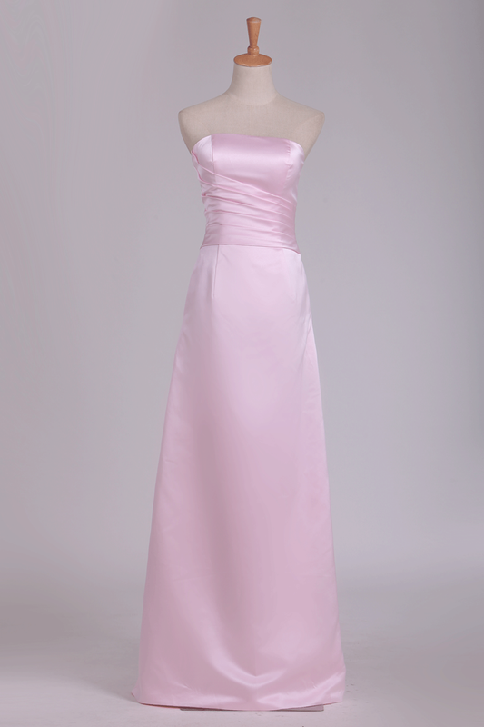 2024 Strapless Bridesmaid Dresses Satin With Ruffles Floor Length A Line