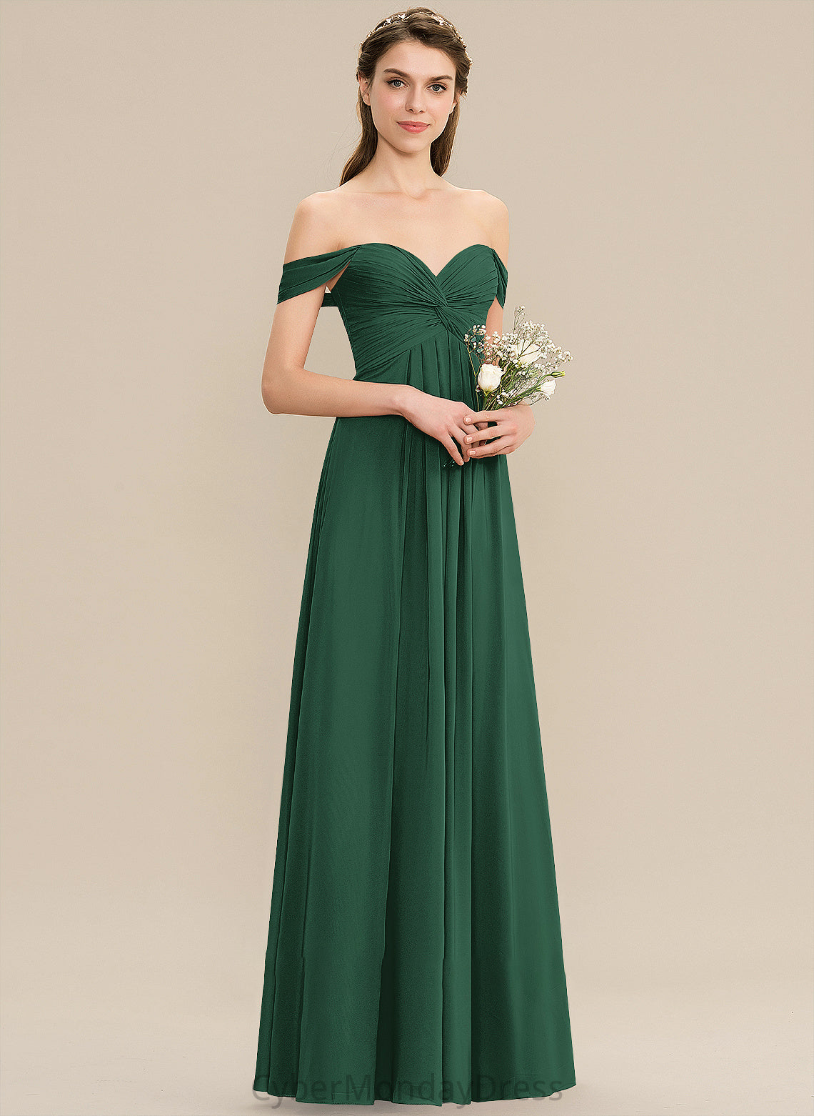 Embellishment Length Neckline Floor-Length Fabric Silhouette Ruffle A-Line Off-the-Shoulder Shyann Bridesmaid Dresses