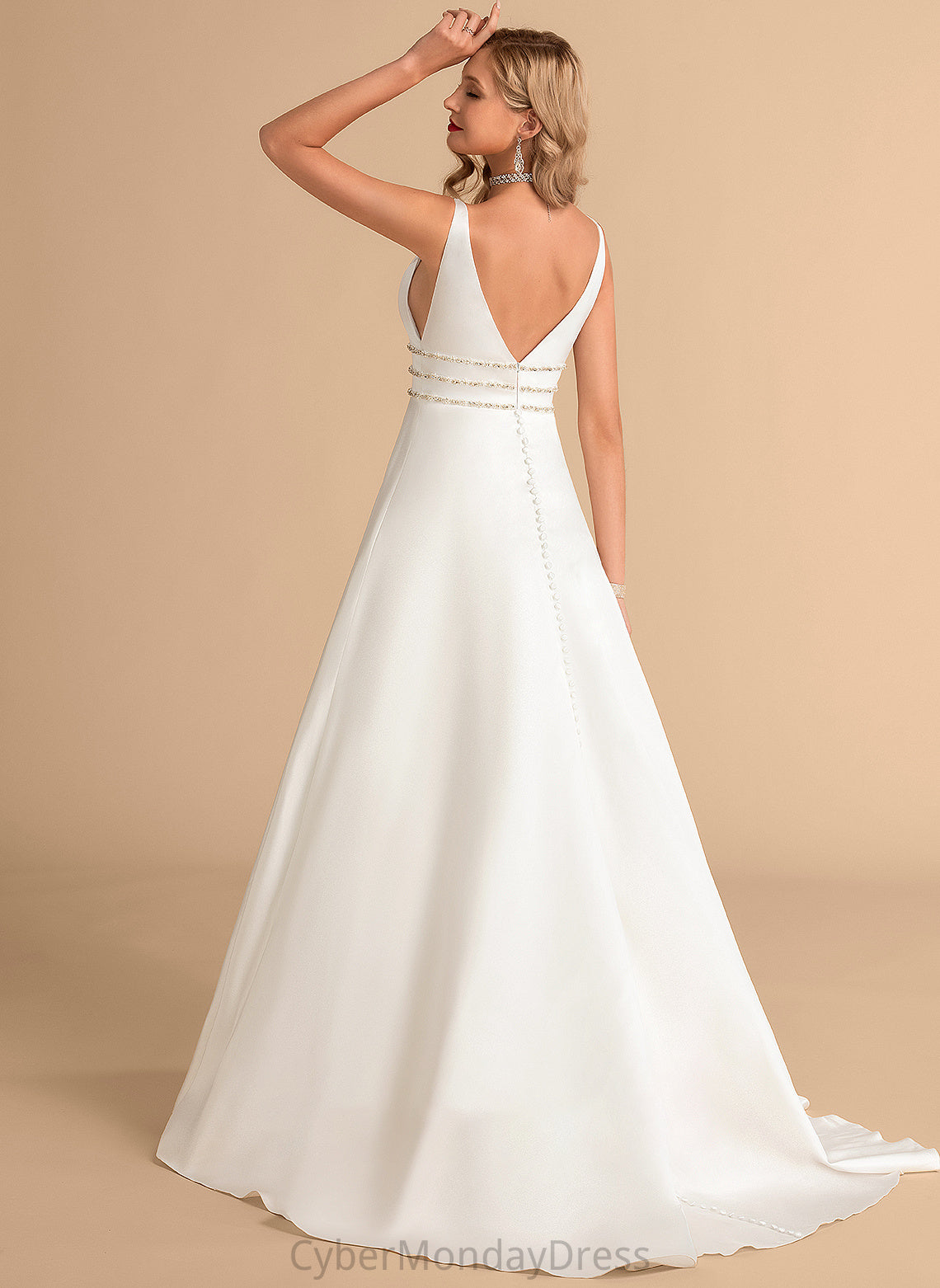 Sweep Beading V-neck Wedding Dresses Dress With Wedding Satin Ball-Gown/Princess Daisy Train