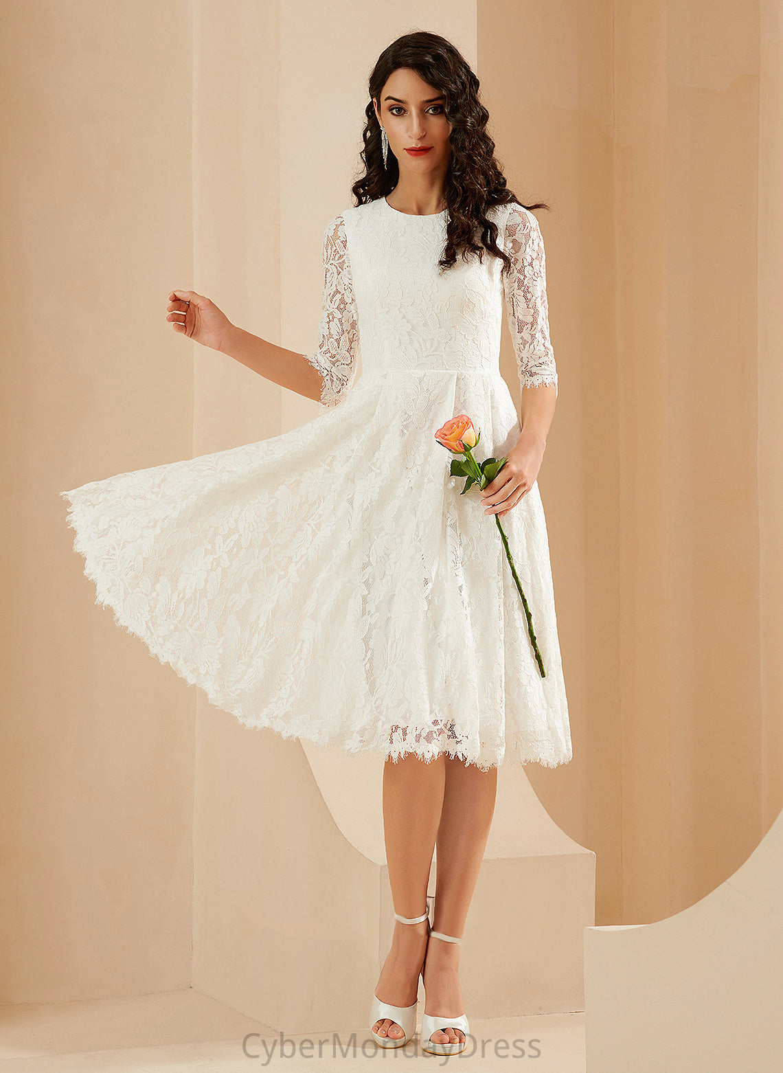 A-Line Neck Scoop Karlie Dress Wedding Dresses Lace Knee-Length Wedding