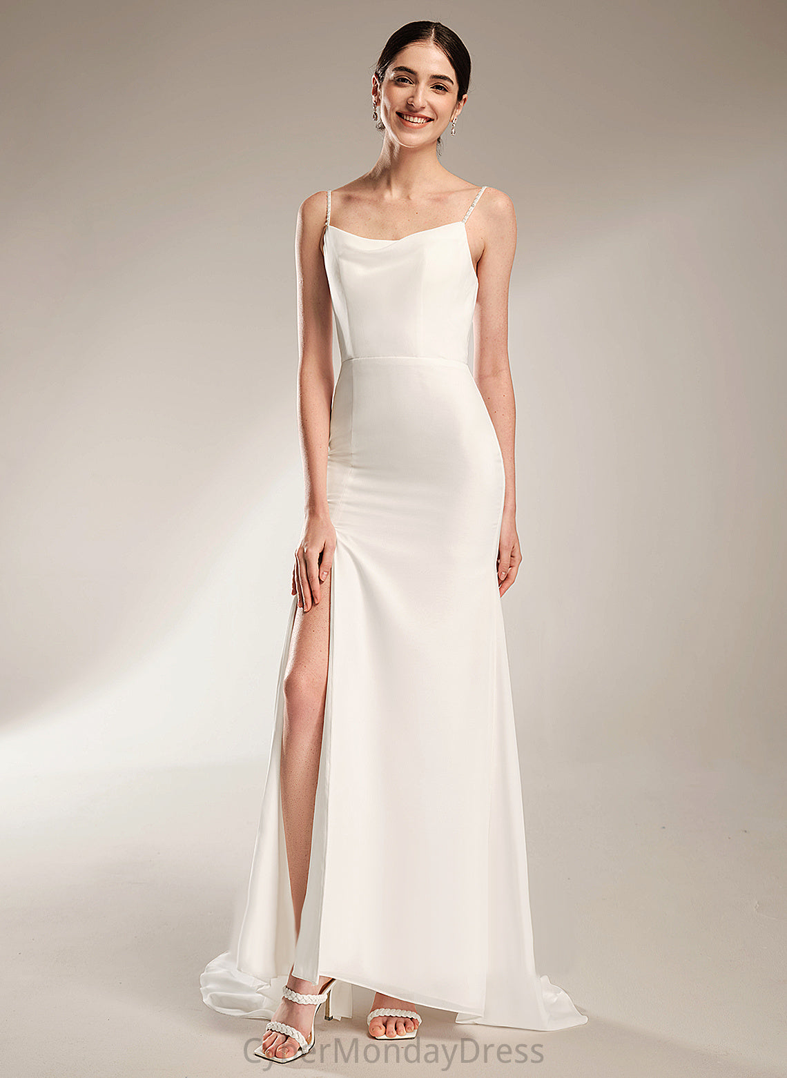 Wedding Neck Court Chiffon Beading Train A-Line Isabell Dress Cowl With Wedding Dresses