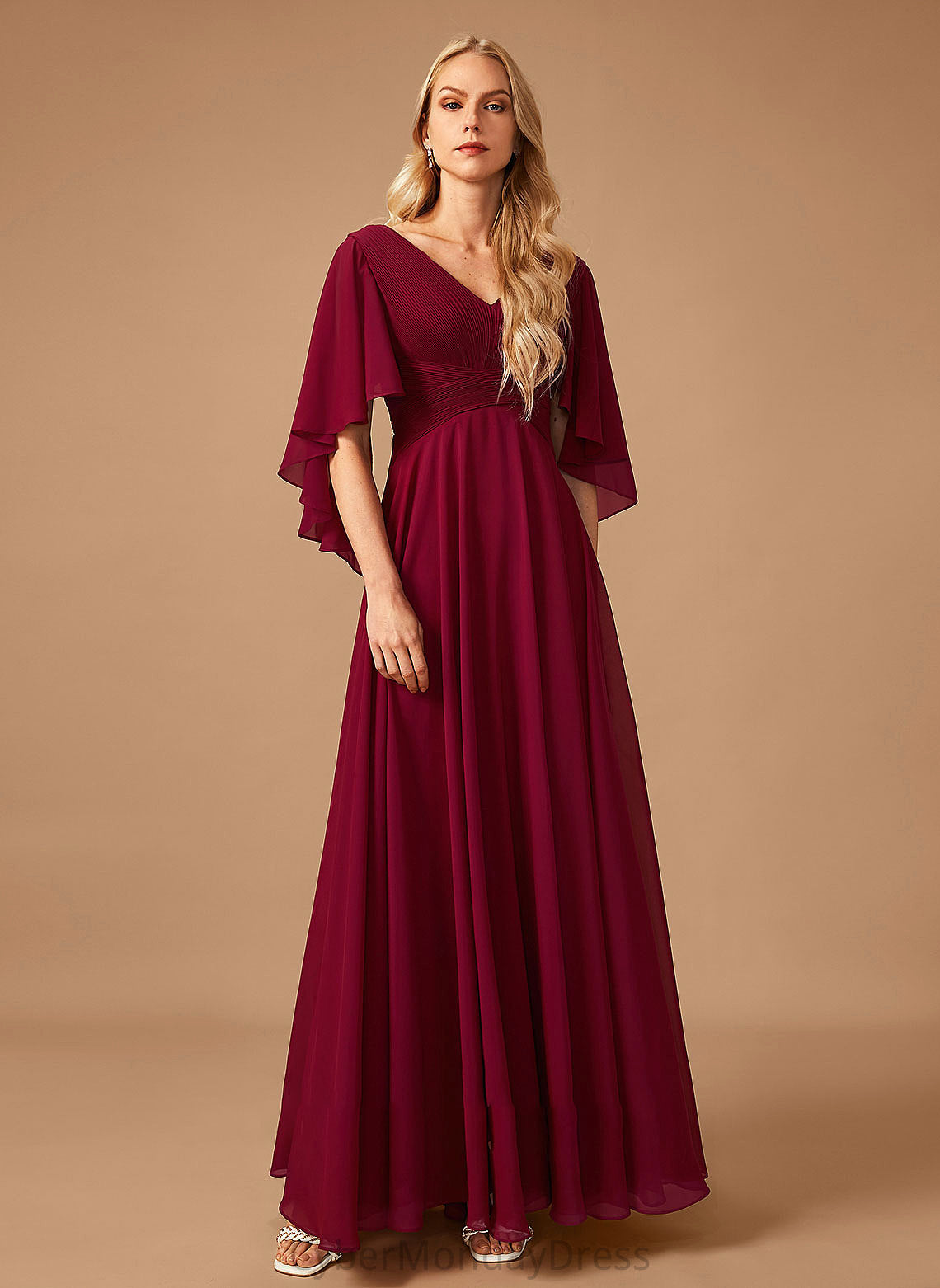 Fabric Length Neckline Silhouette Ruffle Floor-Length Embellishment V-neck A-Line Mackenzie Bridesmaid Dresses