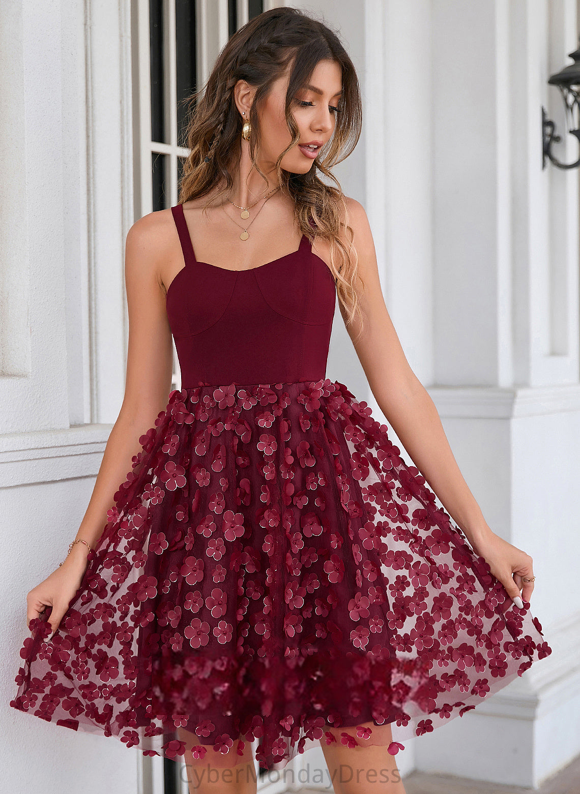 Mini Elegant Neck Dresses Cotton Blends Nola Sleeveless Square Club Dresses A-line