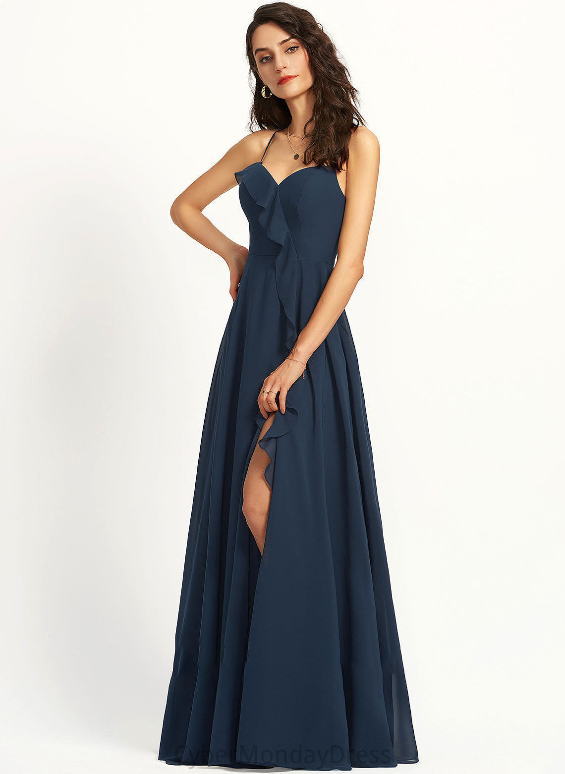 Fabric SplitFront Embellishment Neckline A-Line Silhouette Length V-neck Floor-Length Imani V-Neck Velvet Bridesmaid Dresses