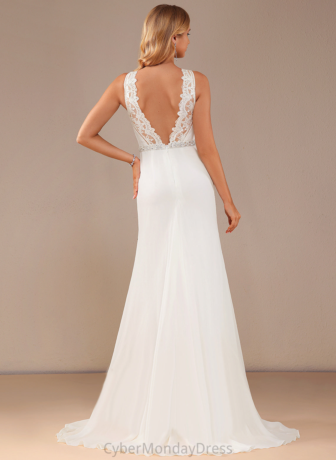 Train Neck Trumpet/Mermaid Chiffon Beading Dress Lace Court With High Wedding Dresses Wedding Arianna