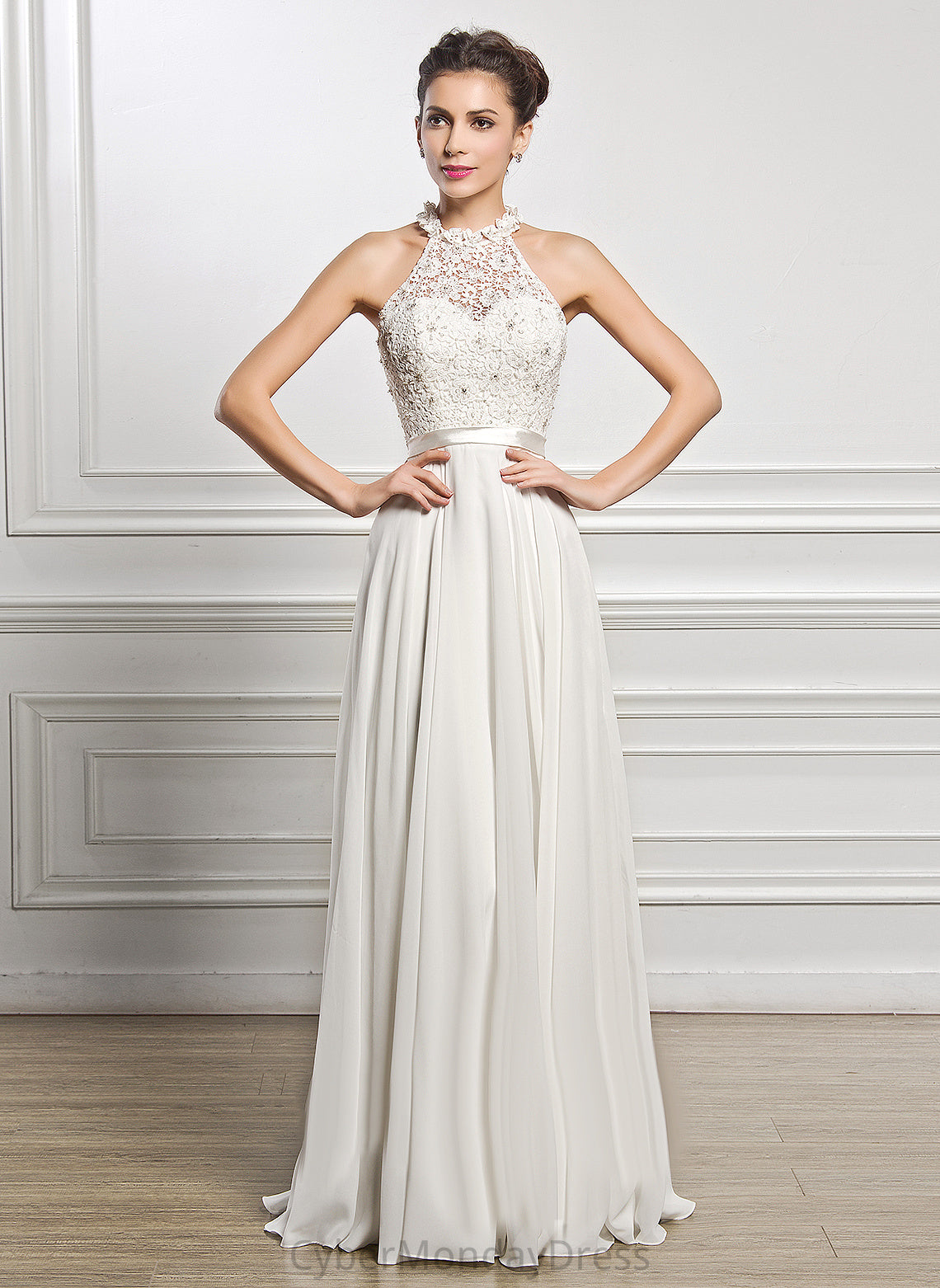 Ada Wedding Wedding Dresses Beading Scoop Dress Sequins Neck Chiffon With Lace A-Line Floor-Length