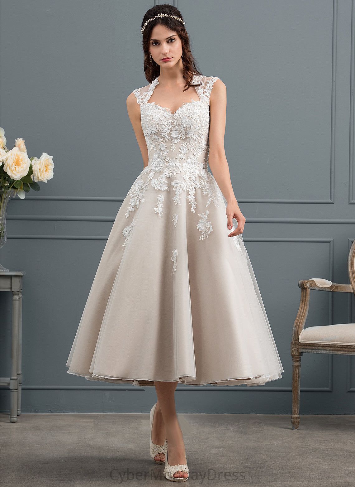 Wedding Wedding Dresses Alma Sweetheart Lace Sequins With Ball-Gown/Princess Dress Tulle Tea-Length