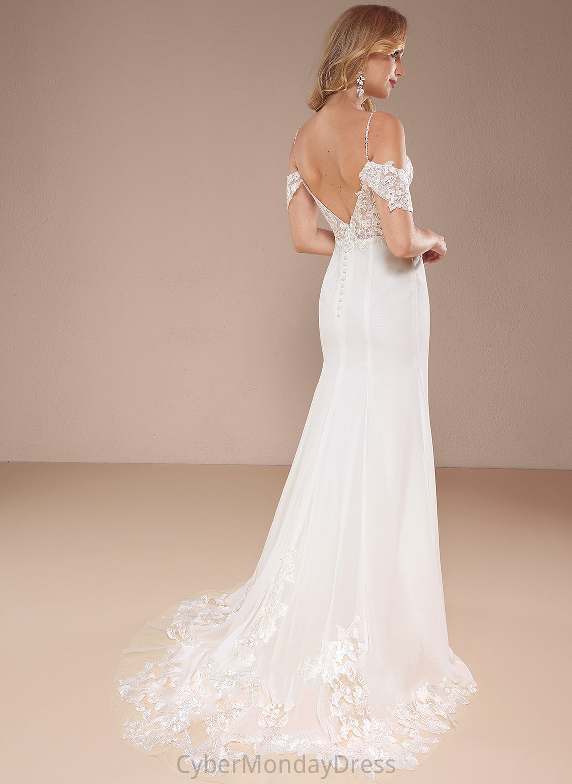 Dress Court Wedding Dresses Train Lace Sequins Shoulder Chiffon With Cold Trumpet/Mermaid Wedding Cheryl