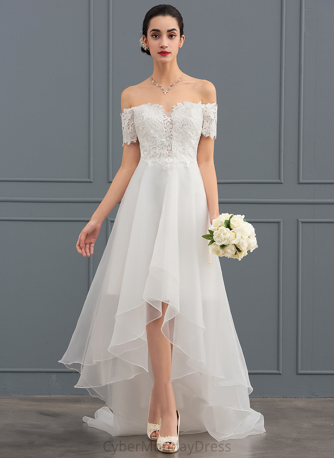 Wedding Dresses Lace With Emilia Dress Asymmetrical Wedding Sequins A-Line Organza