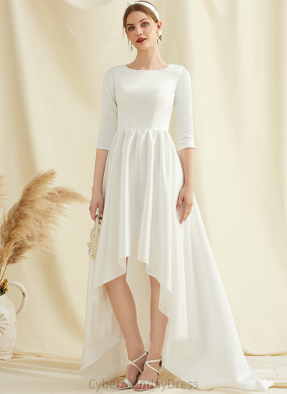 Asymmetrical Dress Pockets Scoop Kailee Neck Wedding With A-Line Satin Wedding Dresses