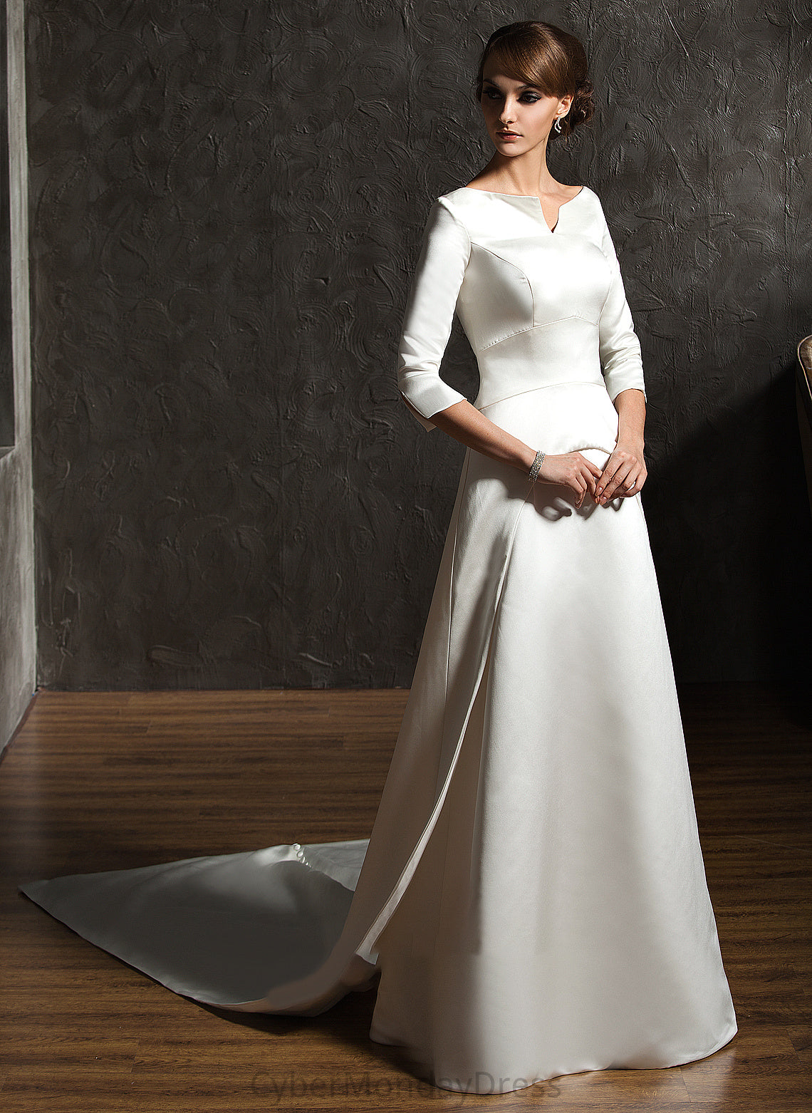 Wedding Dress A-Line Watteau Kaydence Wedding Dresses Train Satin