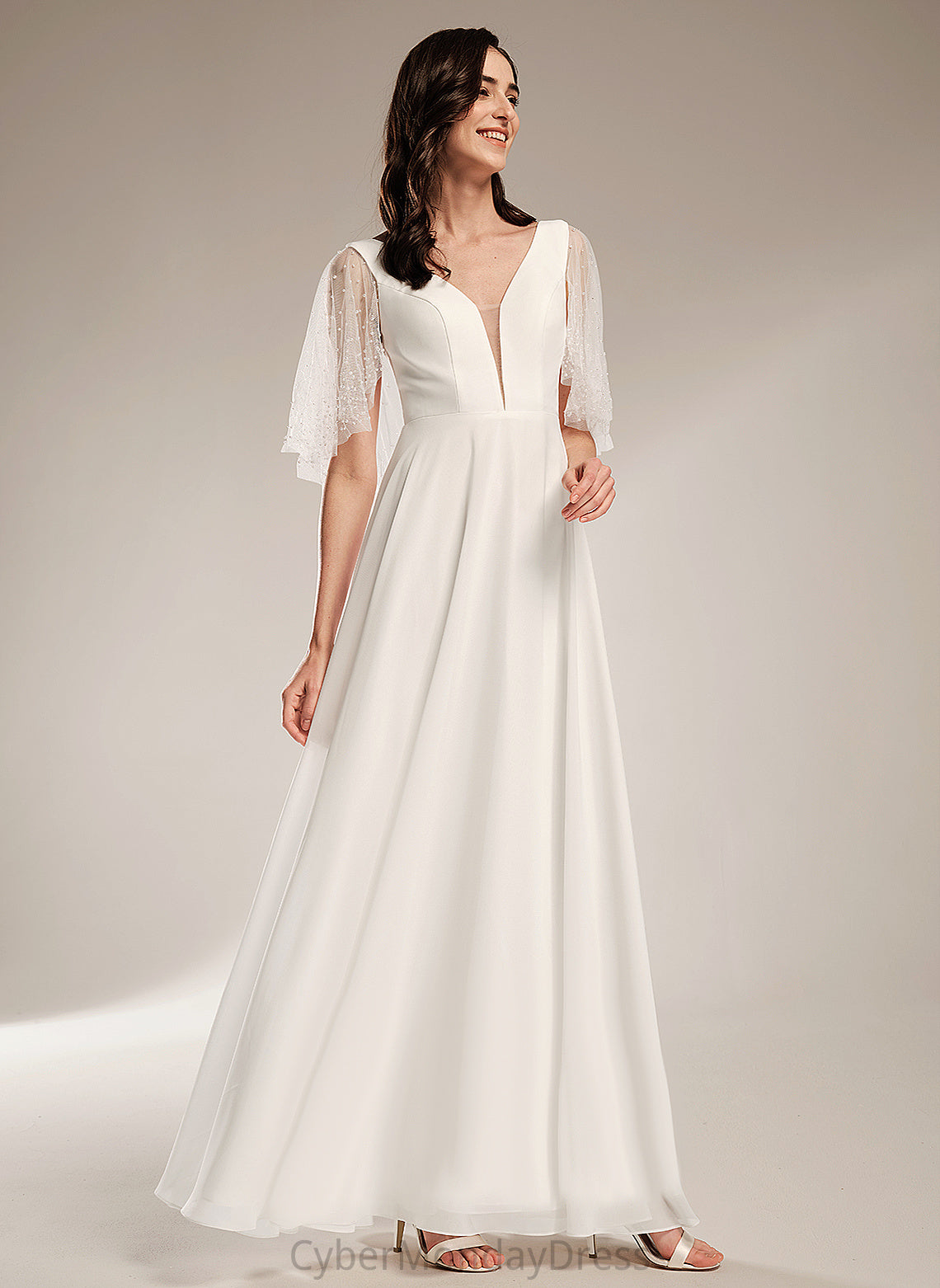 Dress Wedding With Chiffon Kailey Floor-Length V-neck Beading A-Line Wedding Dresses