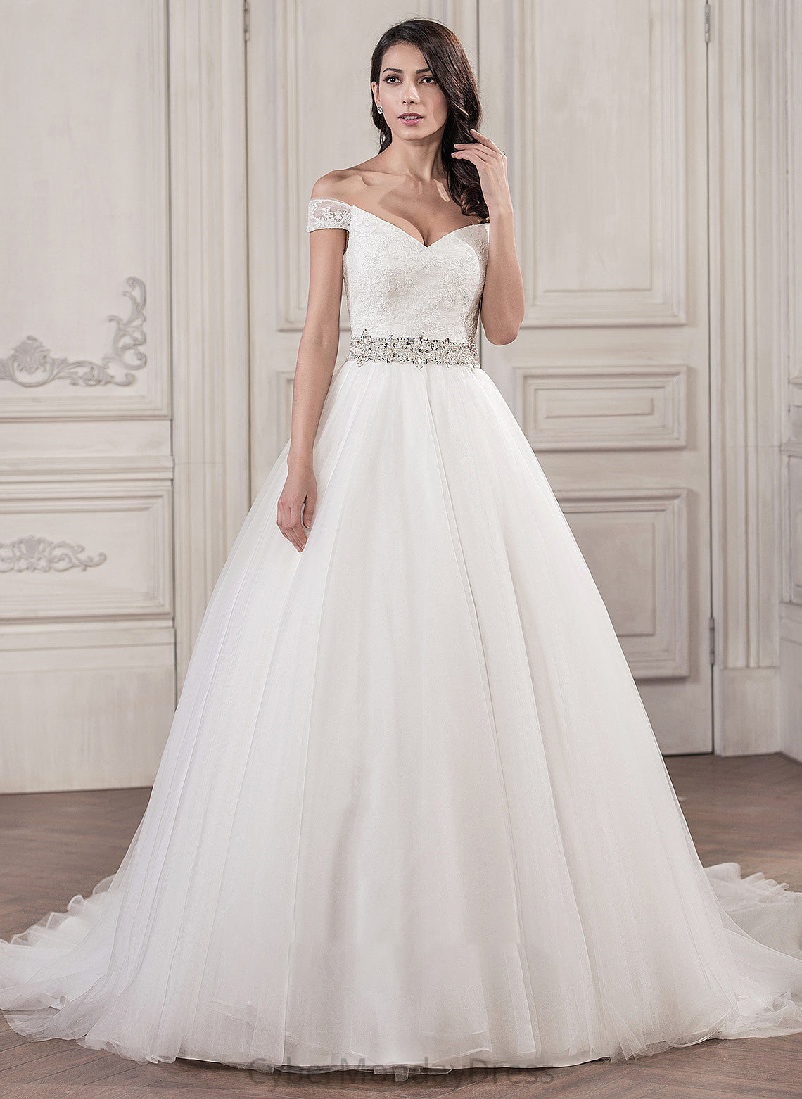 Hadley Wedding Dresses Sequins With Beading Ball-Gown/Princess Train Tulle Cathedral Wedding Dress