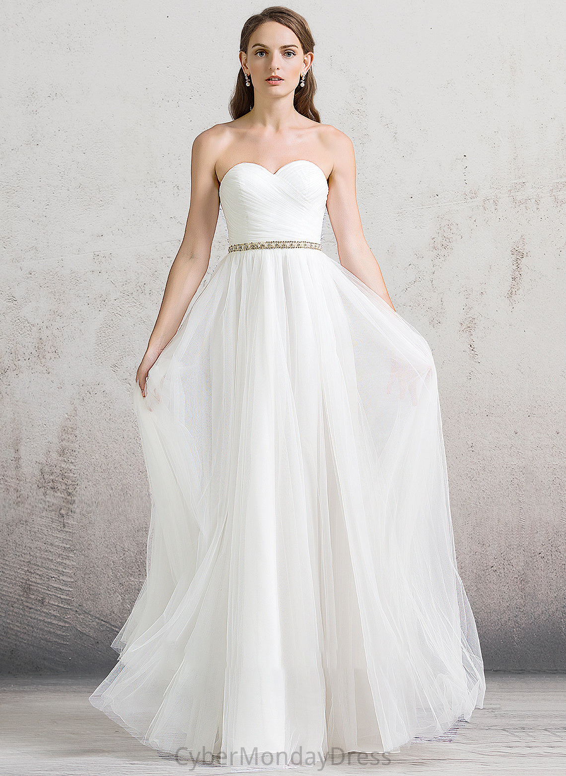 Tulle A-Line Beading With Ruffle Wedding Sweetheart Wedding Dresses Floor-Length Dress Camila