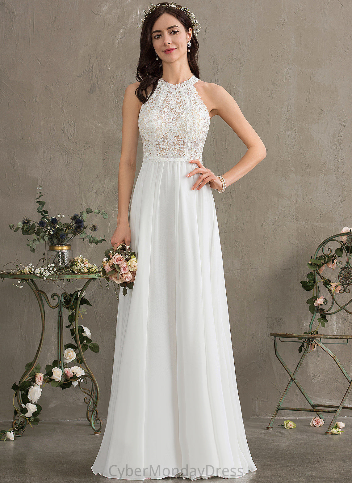 Wedding Dresses A-Line Chiffon Dress Wedding Floor-Length Lace Fatima