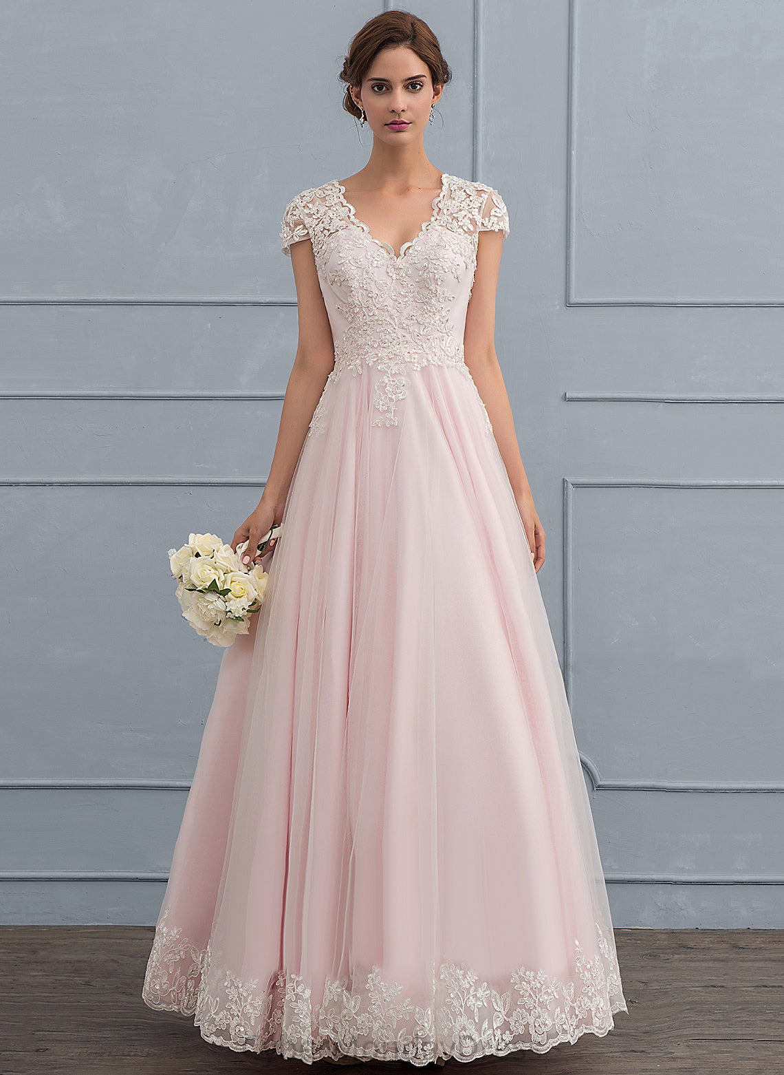 Sequins Wedding Wedding Dresses Lace Ball-Gown/Princess With Beading V-neck Xiomara Floor-Length Dress Tulle