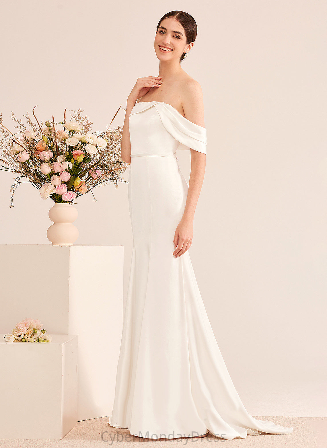 Wedding Sweep Carlee Dress Off-the-Shoulder Wedding Dresses Train Satin With Trumpet/Mermaid Ruffle