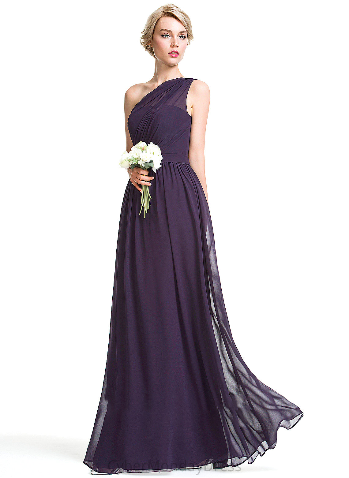 Floor-Length Length Embellishment Neckline Silhouette One-Shoulder Ruffle Fabric A-Line Eleanor Bridesmaid Dresses