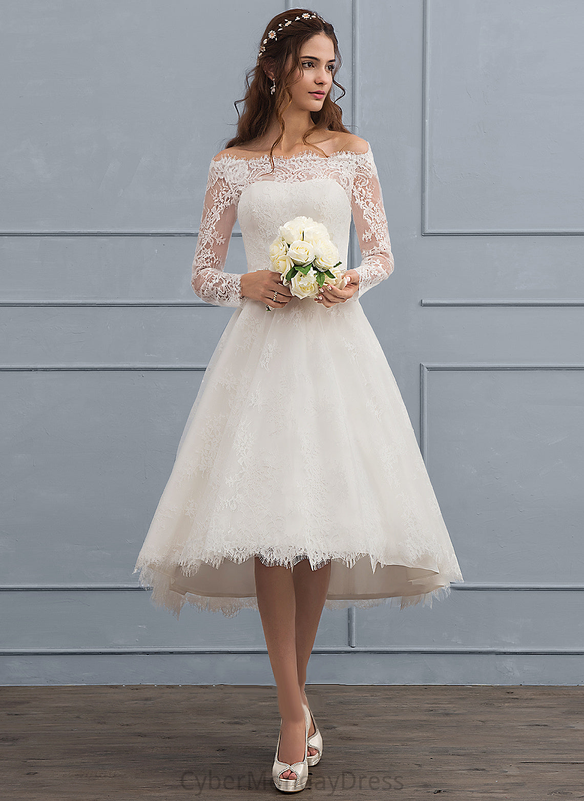 Wedding Corinne With Off-the-Shoulder Asymmetrical Beading Dress Wedding Dresses A-Line Lace