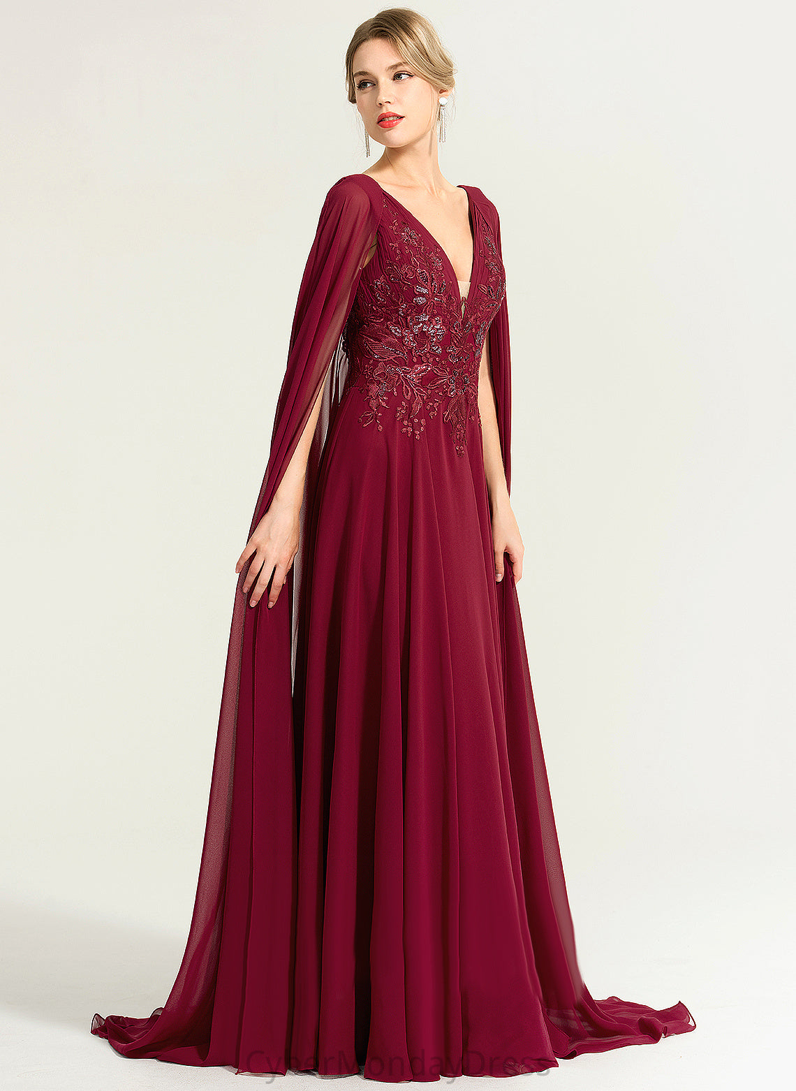 Floor-Length V-neck Chiffon Sequins Dress A-Line Wedding With Wedding Dresses Lace Leilani