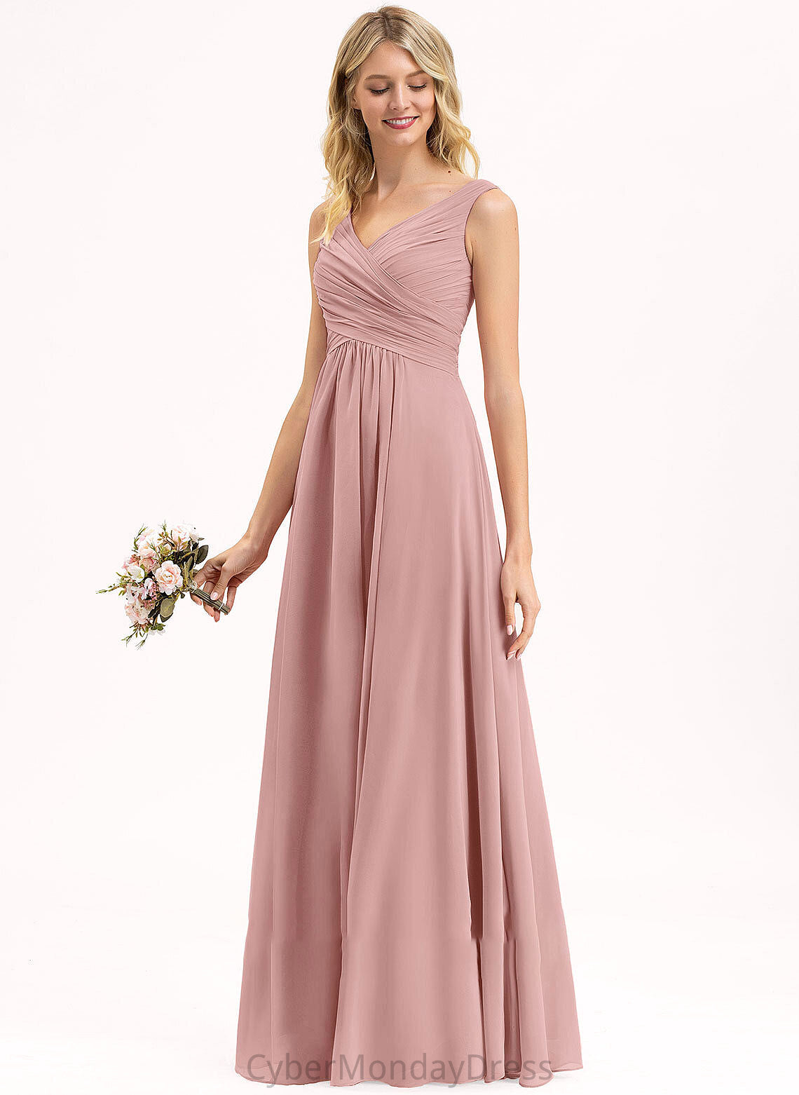 Floor-Length Fabric Silhouette Neckline V-neck A-Line Ruffle Length Embellishment Payten Bridesmaid Dresses