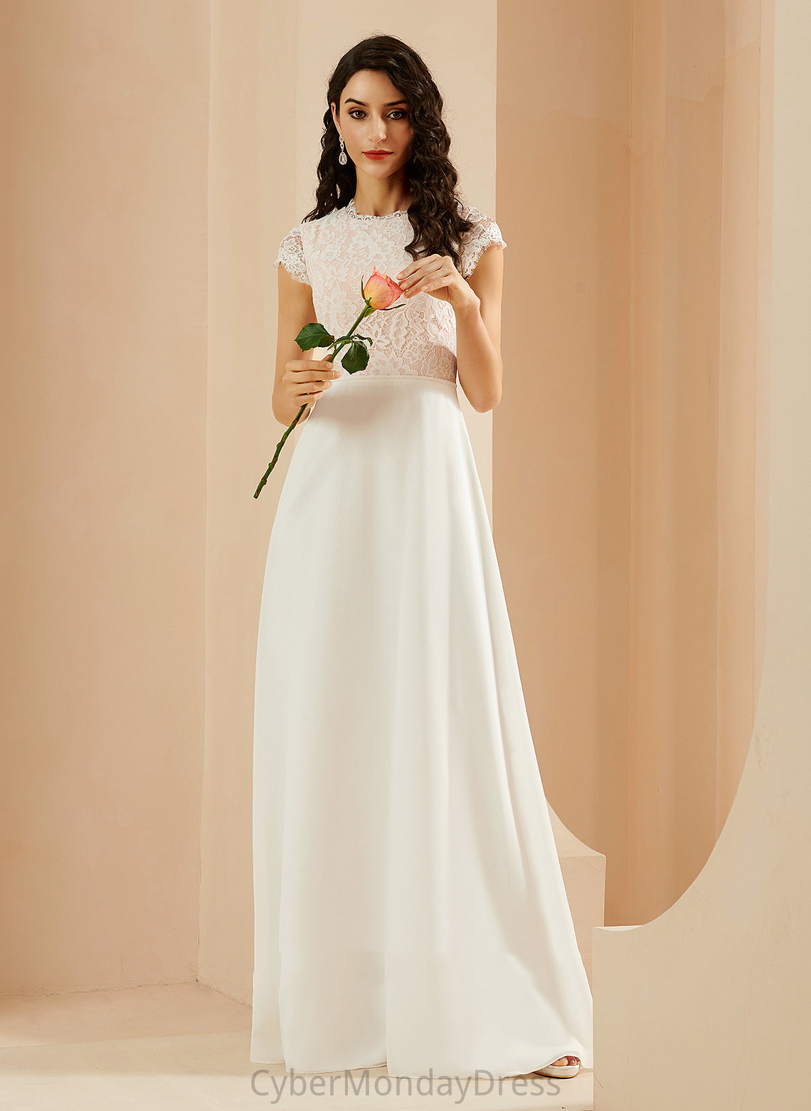 Wedding Dresses Floor-Length Chiffon A-Line Scoop Dress Lace Wedding Gwendolyn