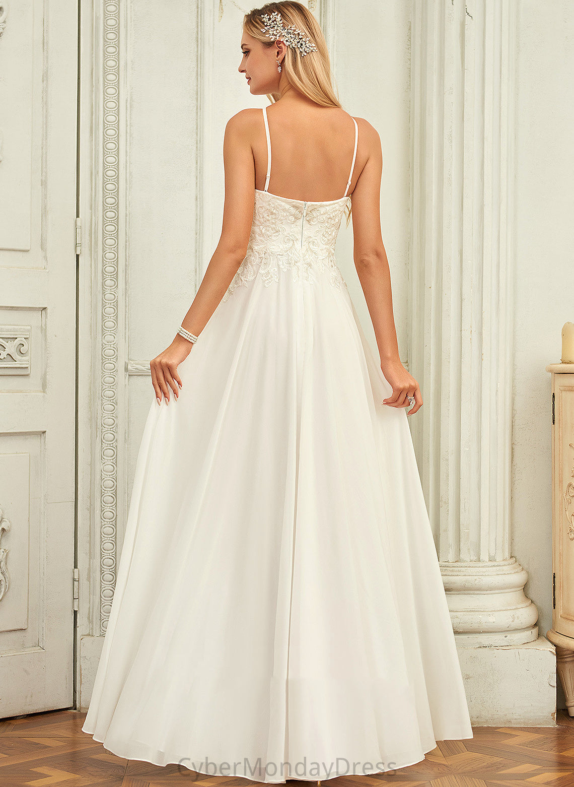 Wedding Chiffon A-Line Britney Lace Dress Scoop Wedding Dresses Floor-Length