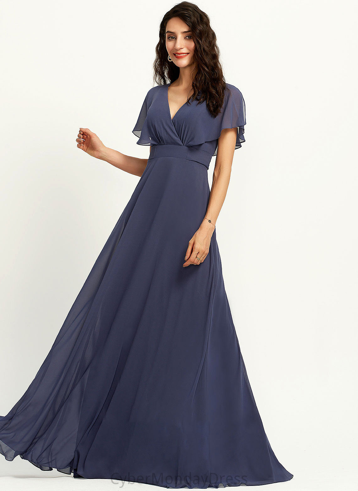 Fabric Straps Length V-neck Silhouette Floor-Length Neckline A-Line Gloria V-Neck A-Line/Princess 3/4 Length Sleeve Bridesmaid Dresses